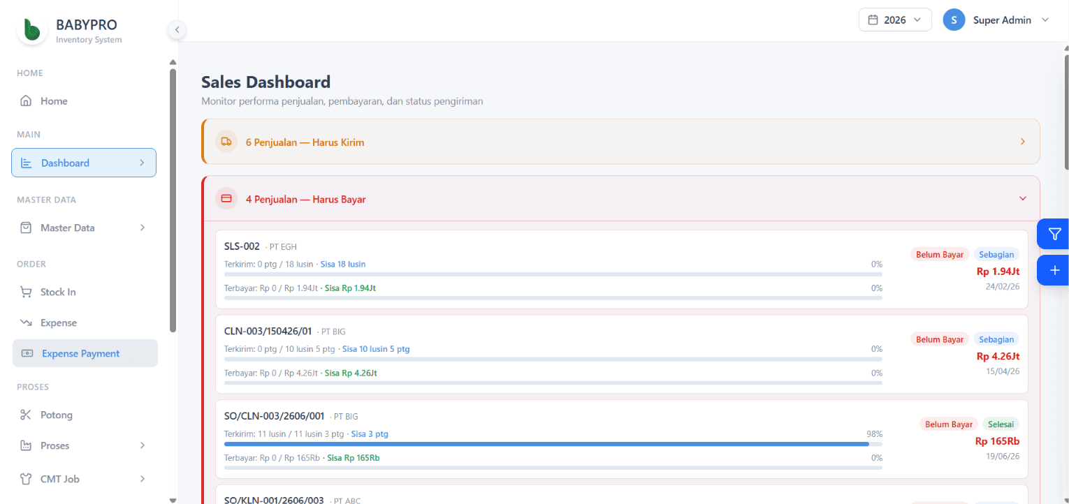 Baby Pro - Textile Manufacturing & Inventory System screenshot
